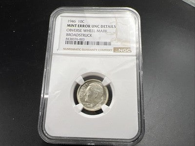 Large Cupped Broadstrike Error 1946 P 10c Roosevelt Silver Dime NGC UNC Details