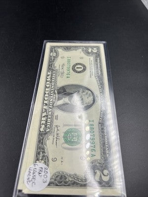 6 Consecutive 2003 $2 FRN Federal Reserve Notes Neat Serial Numbers #88