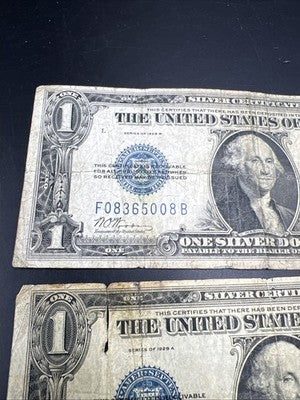 Lot of 3 Very Circ Damaged 1928 $1 Dollar Silver Certificate Funny back Notes