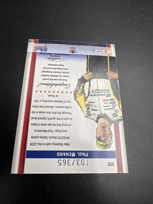 2007 Paul Menard NASCAR Rookie Card Rookie Thunder Signed