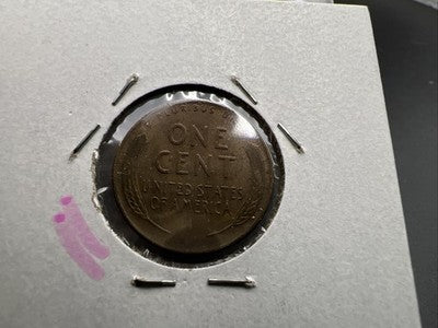 1946 D 1c Lincoln Wheat Cent Coin Fold Over Lamination VF / XF Circ