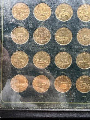 Franklin Mint Antique Car Collection 25 Medal Set in Display Frame Used