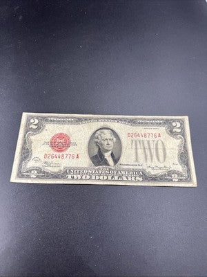 1928 D $2 USN United States Red Seal Note VG Very Good Circ Neat Serial #76