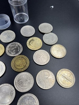 Lot of 21 $1 Casino Dollar Gaming Tokens Metal Circulated Conditions SKU#7531