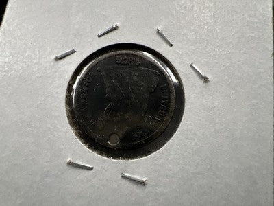 JMS Monogram Love Token on 1876 10c Liberty Seated Silver Dime Circ Holed