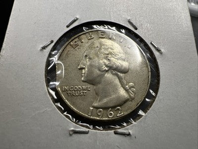 1962 D 25c Washington Silver Quarter Coin Double Clipped Planchet Error + RPM