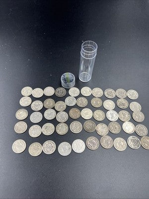 50 Coin Barber 90% Silver Dime Roll Full Rim Good Circ Conditions SK#g