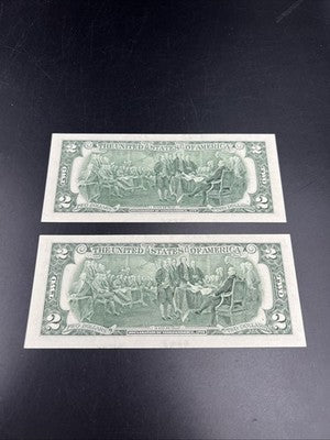 2 Consecutive 2003 $2 FRN Federal Reserve Notes Neat Serial Numbers #881