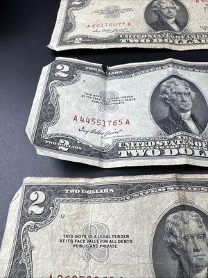 Lot of 10 1953 $2 USN Red Seal Legal Tender Bills Very Circulated #269