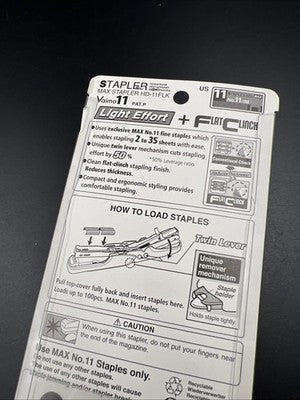 HD-11FLK Max Flat Clinch Stapler for 2x2 Coin Flips Stapler Black Hand Size New