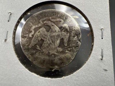 1877 Seated Liberty Silver Quarter Coin Very Circulated Damaged