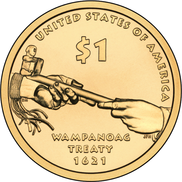 2011 P $1 Native American (Wampanoag Treaty) Brass "Golden" Dollar Coin