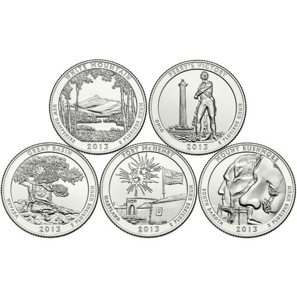 2013 P 25C 5 Coin National Clad Park Quarter ATB