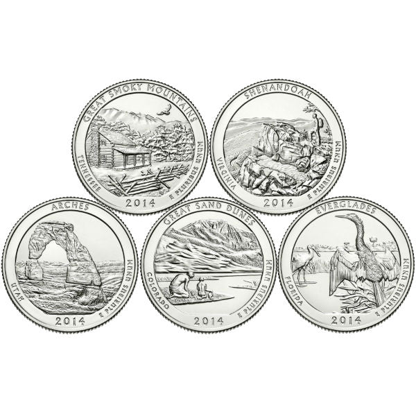 2014 D 25C 5 Coin Set ATB National Clad Park Quarters