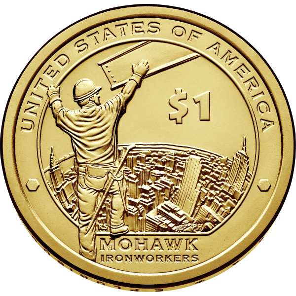 2015 D $1 Native American (Mohawk High Iron Workers) Brass "Golden" Dollar Coin