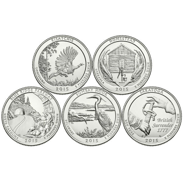 2015 P 25C 5 Coin Set ATB National Clad Park Quarters