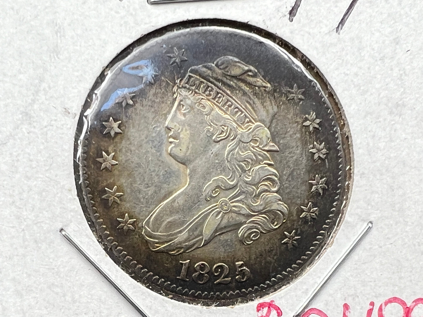 1825/4/2 25c Liberty Capped Bust Quarter coin UNC Details Cleaned