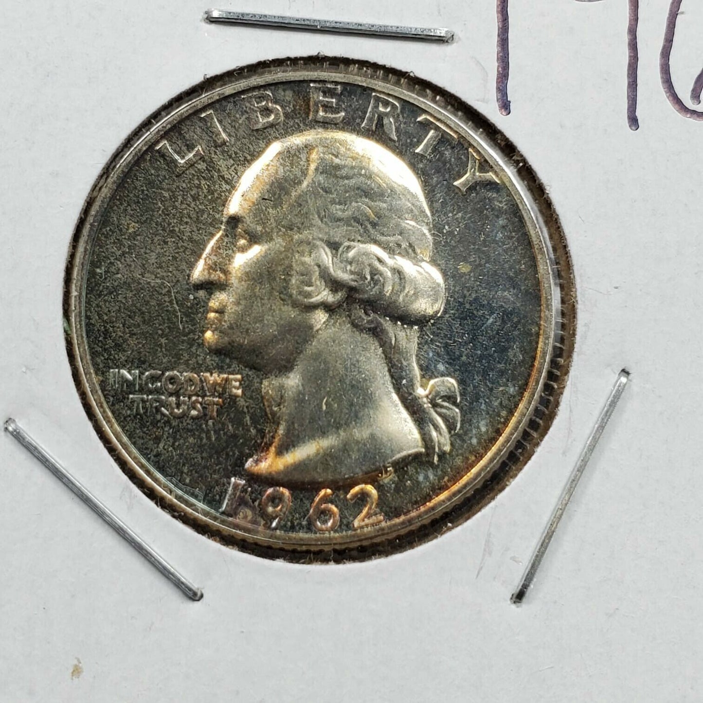 1962 P 25C Washington Quarter Silver Coin Gem Proof Cameo Neat Toning