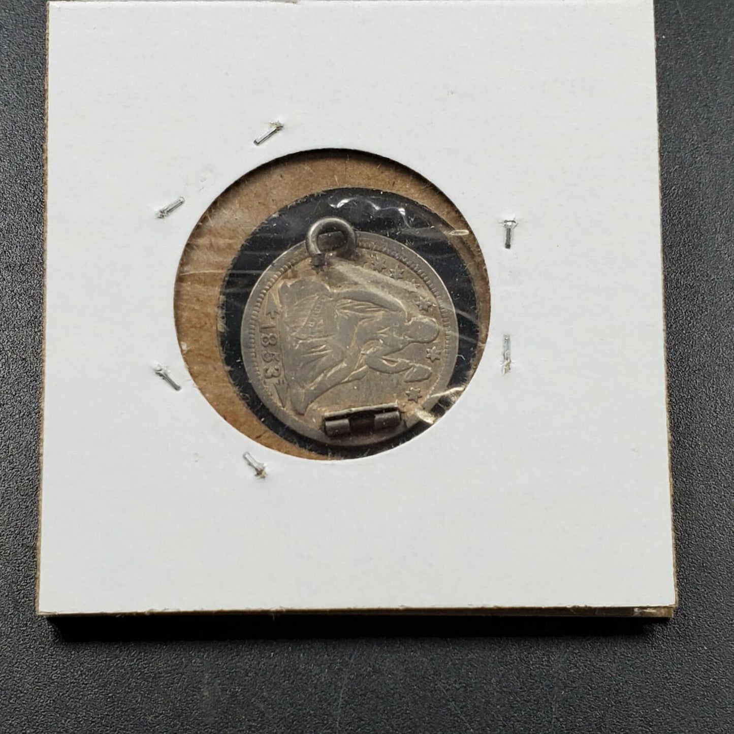 1853 Seated Liberty Dime Engraved Love Token Pendant BLANK VICTORIAN DESIGN