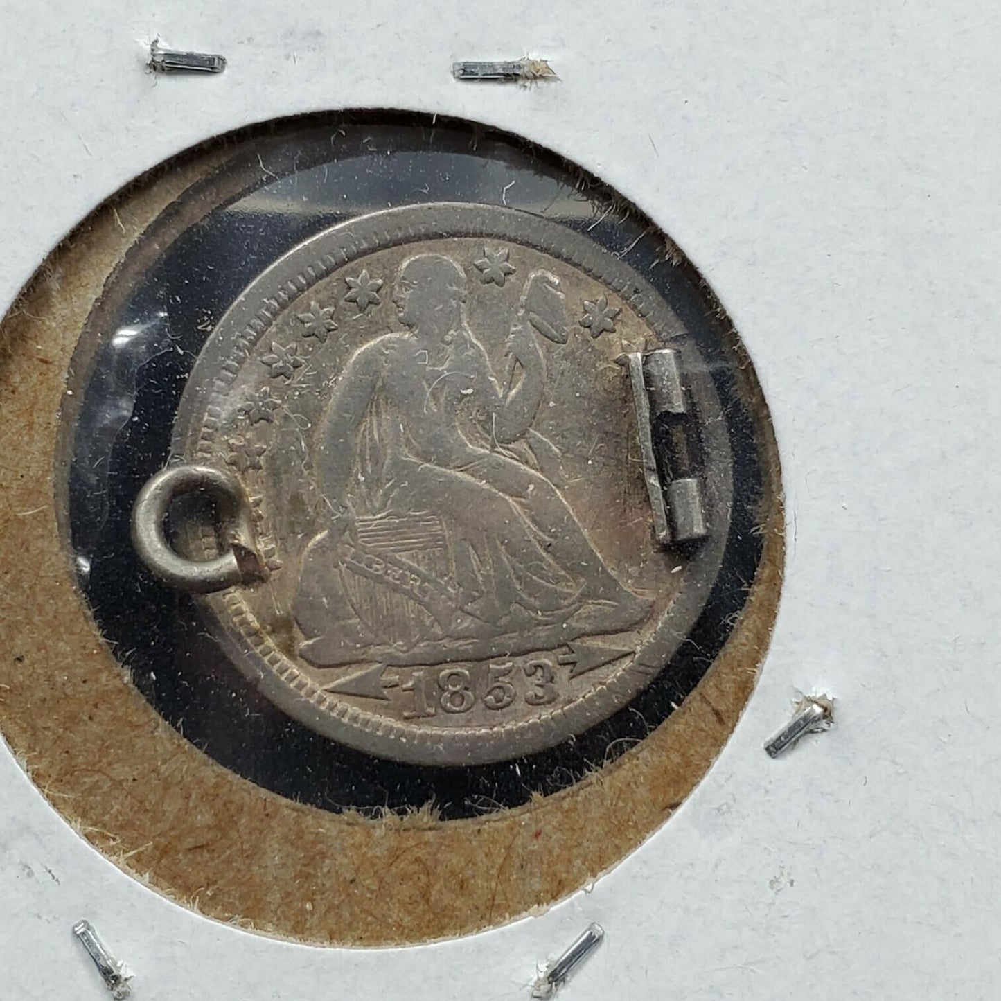 1853 Seated Liberty Dime Engraved Love Token Pendant BLANK VICTORIAN DESIGN