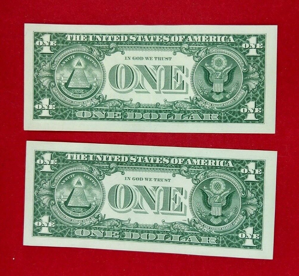 2 CONSECUTIVE 1963 B $1 FRN Federal Reserve BARR Note AVG UNCIRCULATED