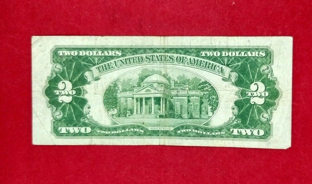 1928 D $2 MULE Red Seal United States Note Bill Microplate REV Legal Tender Fine