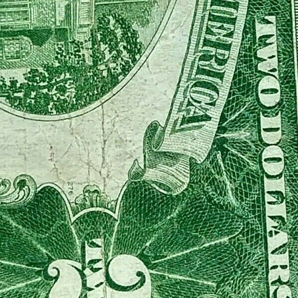 1928 D $2 MULE Red Seal United States Note Bill Microplate REV Legal Tender Fine