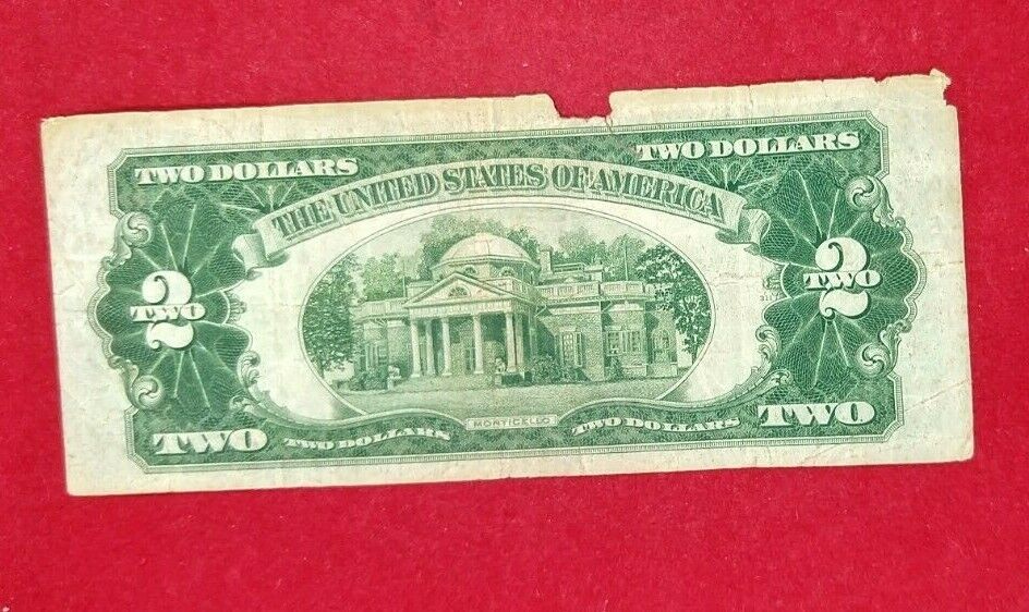 1928 D $2 F Legal Tender Note Bill Red Seal CIRCULATED BLOTCHY Serial Number