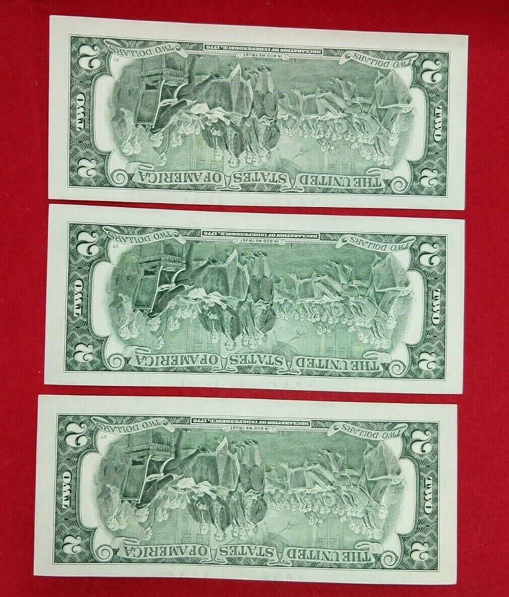 3 CONSECUTIVE 2003 A $2 FRN FEDERAL RESERVE NOTE CH UNC GREEN SEAL LOW SERIAL #