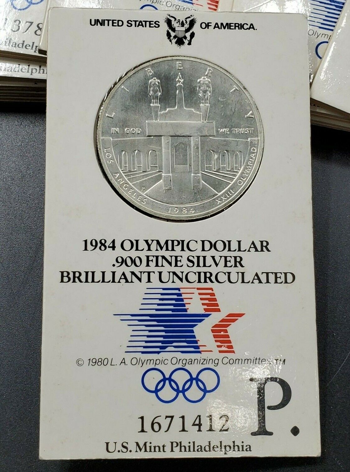 1984 BU LOS ANGELES OLYMPIC SILVER DOLLAR OLYMPICS GIFTCARD PACKADGING GEM UNC
