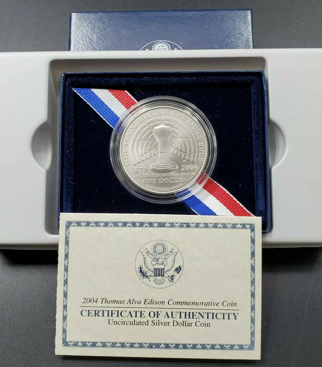 2004 P THOMAS EDISON COMMEMORATIVE SILVER $1 DOLLAR GEM BU OGP UNCIRCULATED