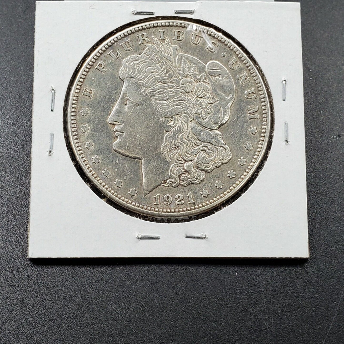 Error Struck Thru Reverse Lamination 1921 D $1 Morgan Silver Dollar Coin XF EF