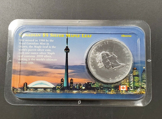 1999 Canada 1 oz Silver Argent Maple Leaf GEM BU UNC Coin Littleton Packadging