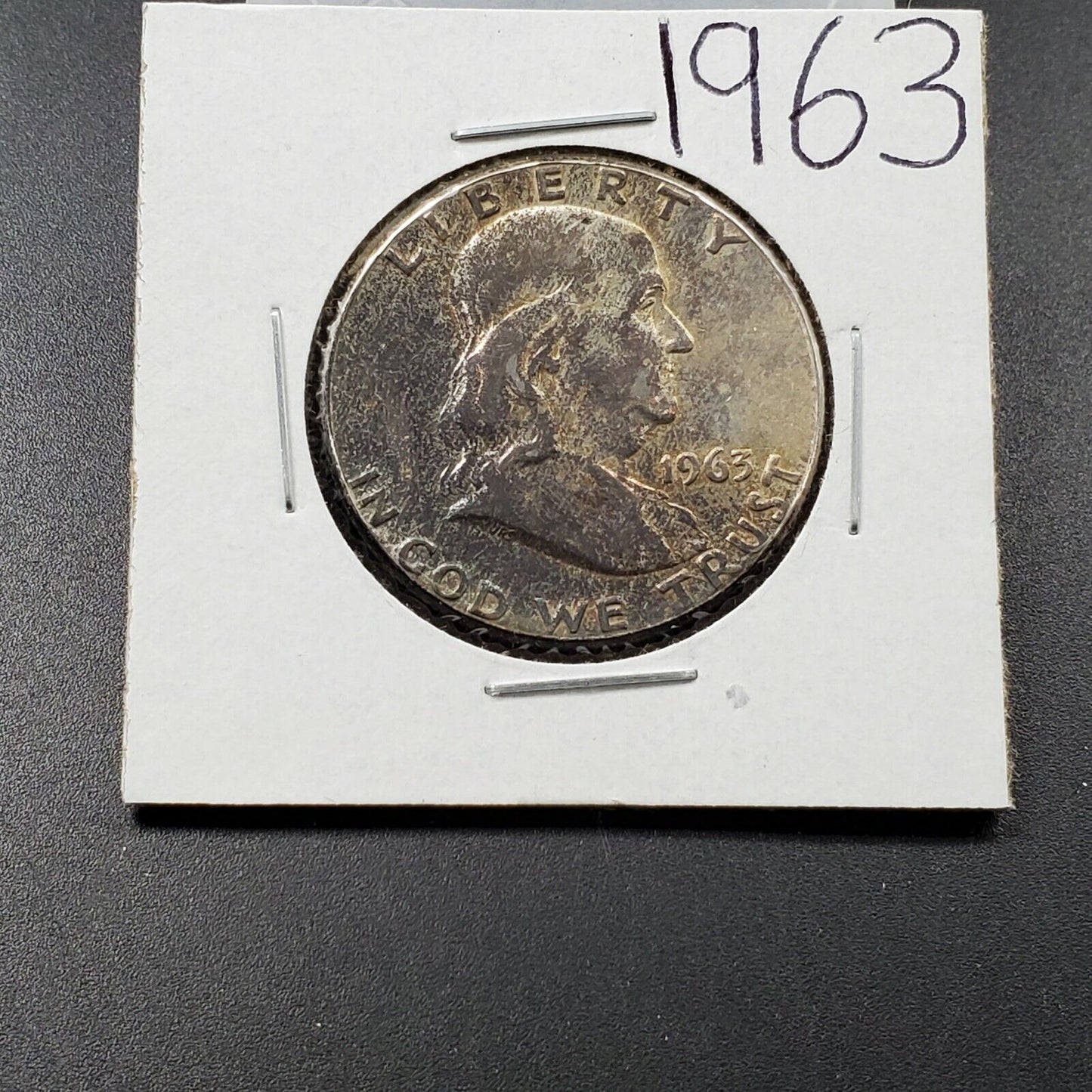 1963 Franklin Silver Half Dollar Coin AU circulated Toned