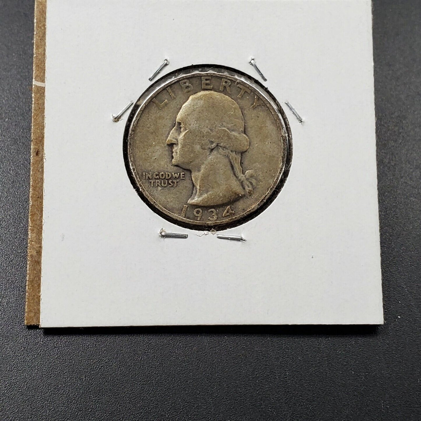 1934 25C Washington Quarter Silver Coin Circulated " Long haired eagle "