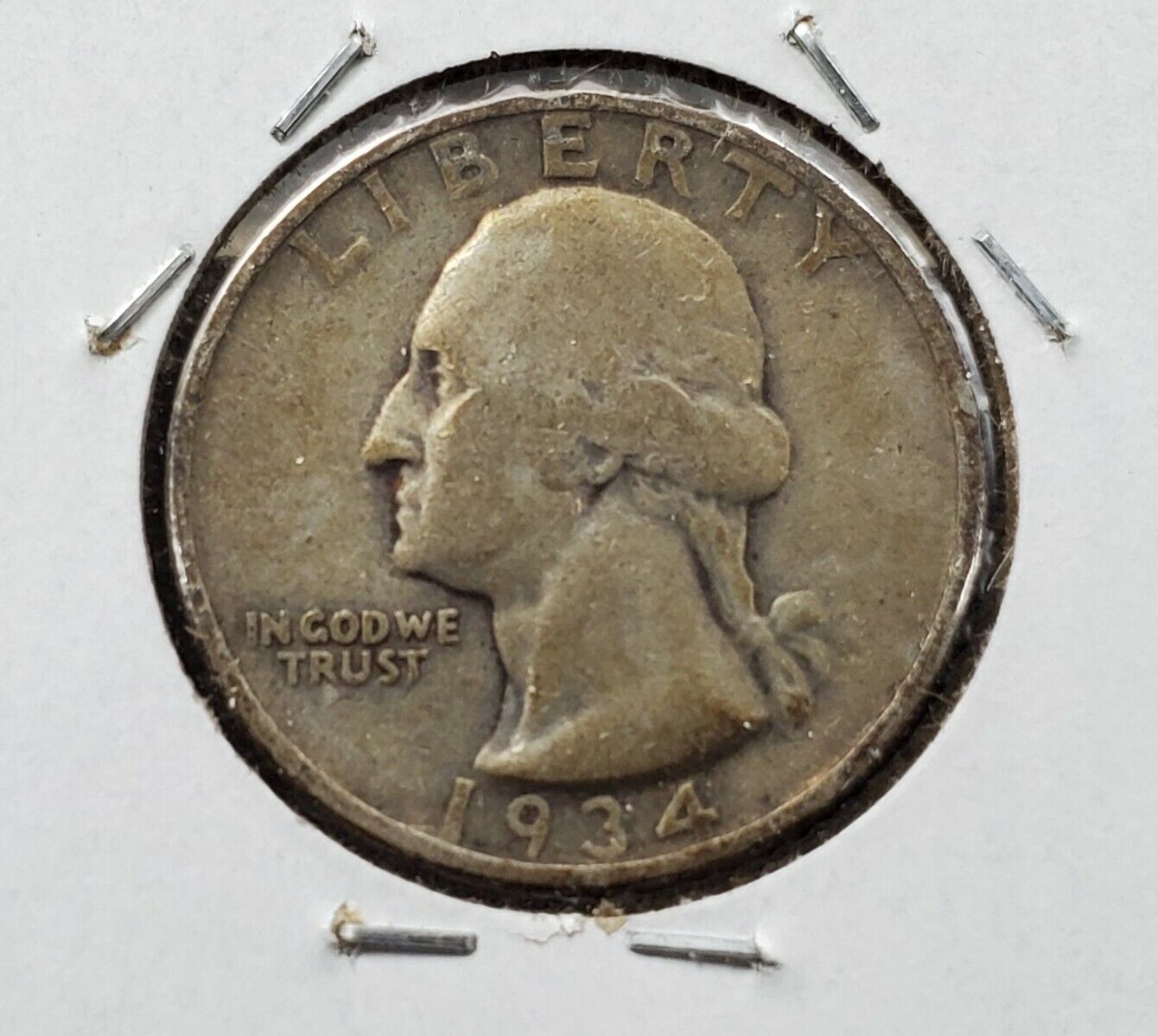 1934 25C Washington Quarter Silver Coin Circulated " Long haired eagle "