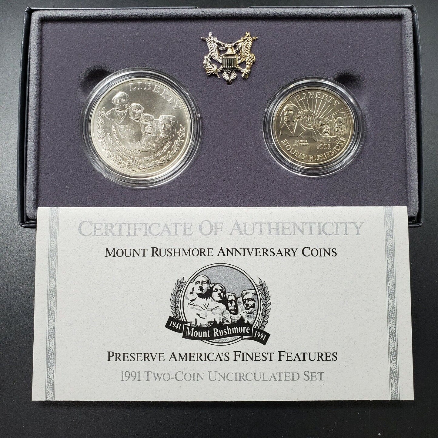 1991 Mount Rushmore Commemorative GEM BU Silver Dollar COIN $1 50C Half Set
