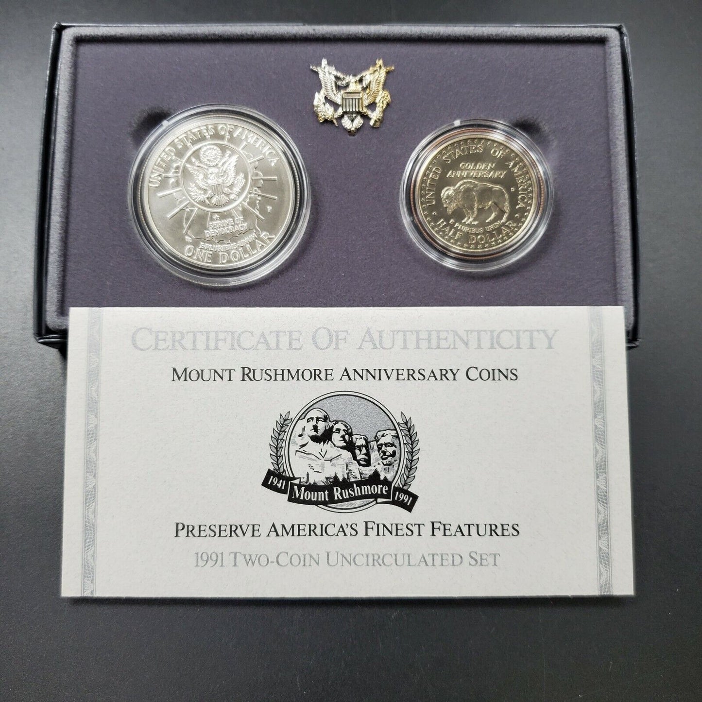 1991 Mount Rushmore Commemorative GEM BU Silver Dollar COIN $1 50C Half Set