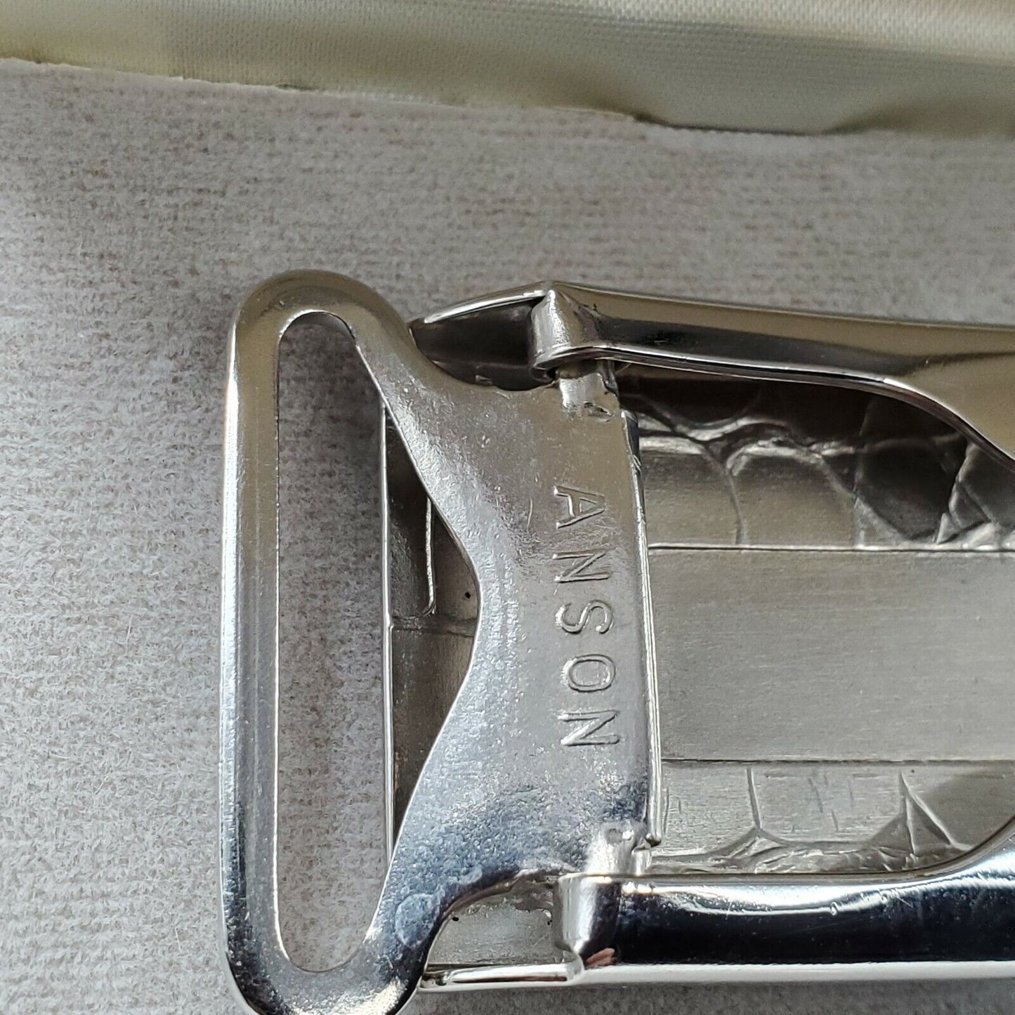Vintage Anson silver tone belt buckle CPC LOVE TOKEN ENGRAVED IN ORIGINAL BOX