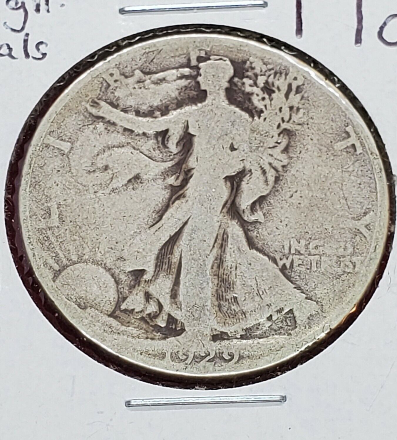 1929 S Walking Liberty Silver Half Dollar Coin Missing Initials Variety AG / G