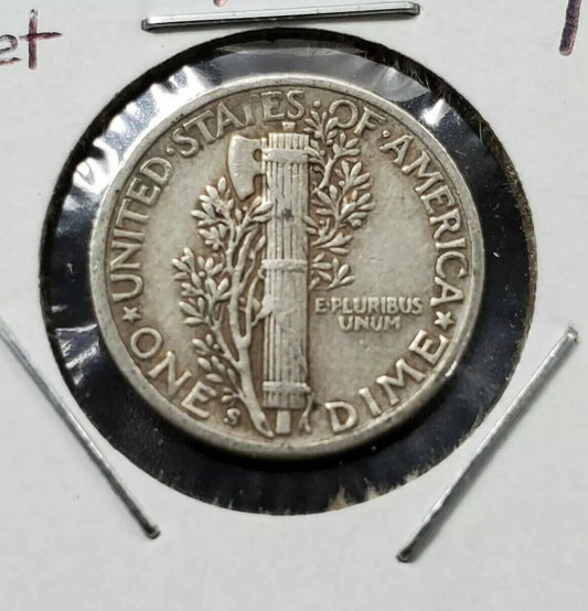 1941 S Mercury Dime Silver Coin Large S Trumpet Tail Variety Circulated 2