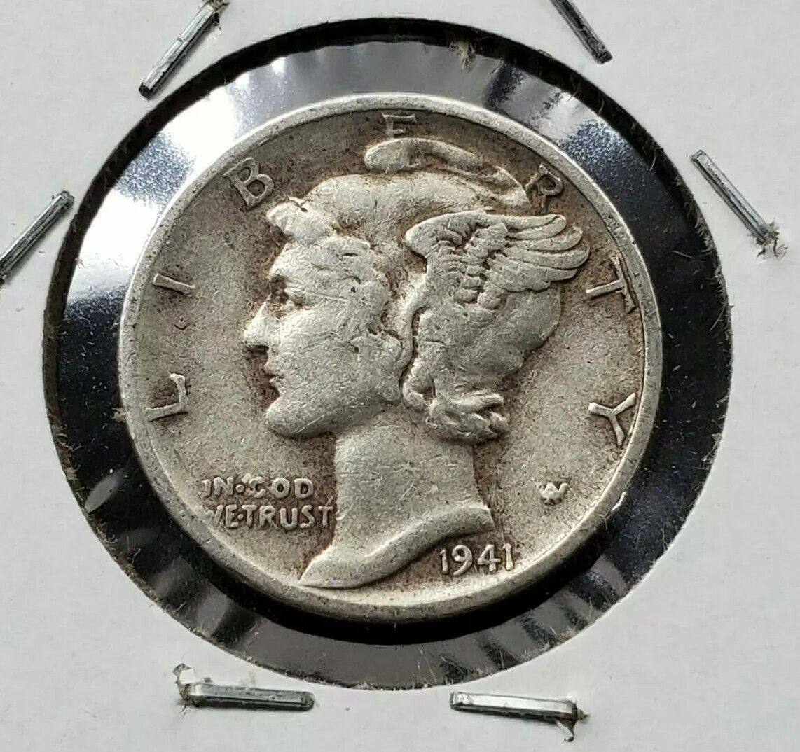 1941 S Mercury Dime Silver Coin Large S Trumpet Tail Variety Circulated 2