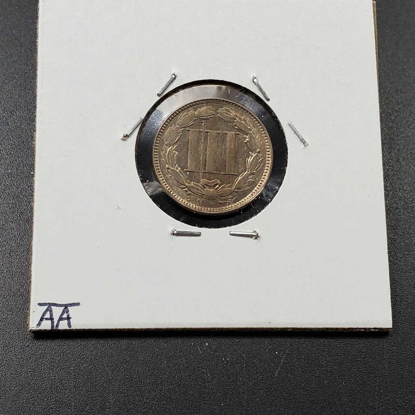 1866 3c Liberty Three Cent Nickel Coin AVG UNC Planchet Lamination Error Reverse