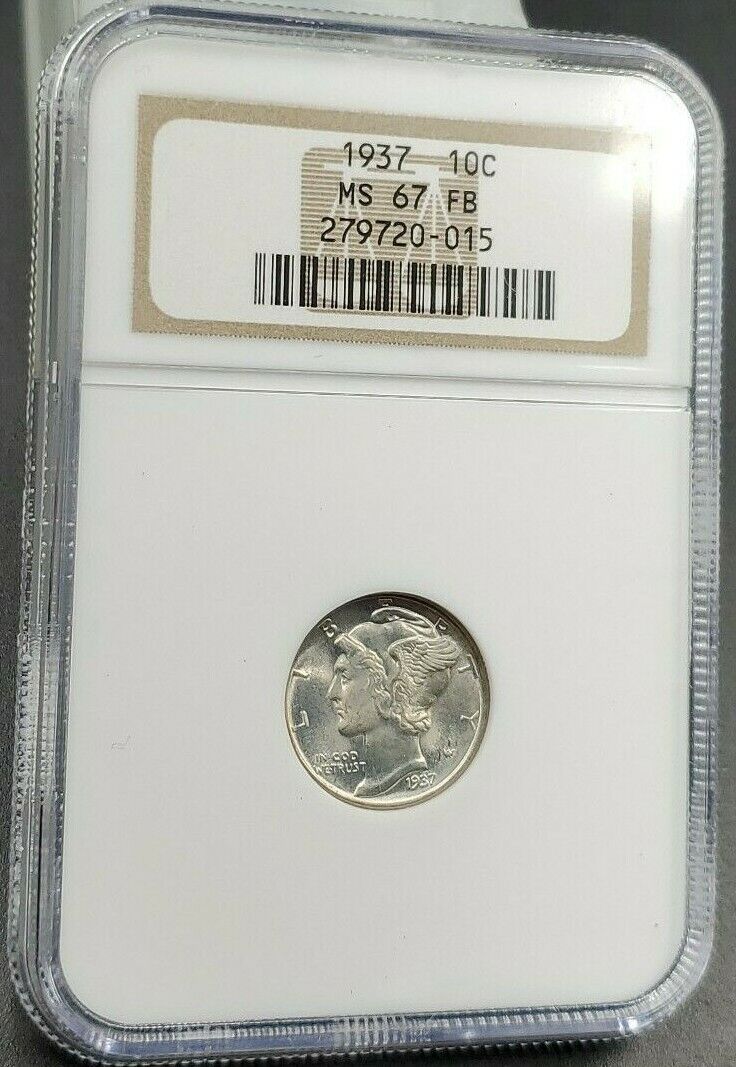 1937 P Mercury Silver Dime Coin NGC MS67 FB FSB Full Split Bands Neat Toning