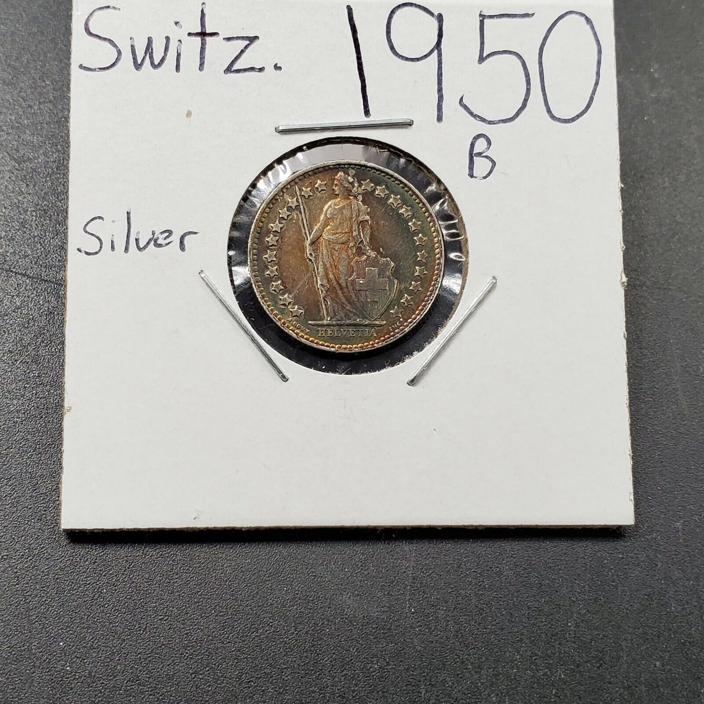 1950 B Switzerland 1/2 Half Franc XF EF Circulated PQ * Original Rainbow Toning