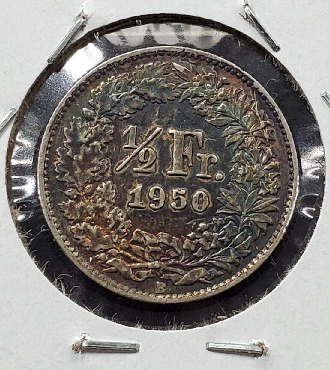 1950 B Switzerland 1/2 Half Franc XF EF Circulated PQ * Original Rainbow Toning