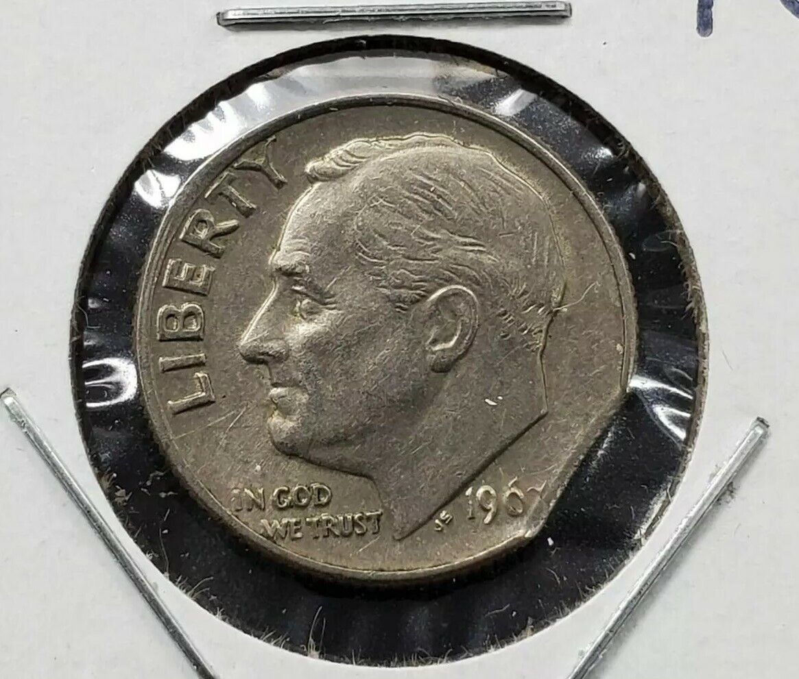 1967 P Philadelphia Roosevelt CLAD Dime Clipped Planchet Error XF Circulated