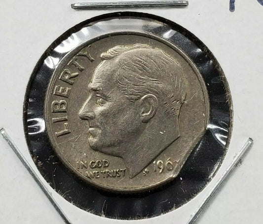 1967 P Philadelphia Roosevelt CLAD Dime Clipped Planchet Error XF Circulated