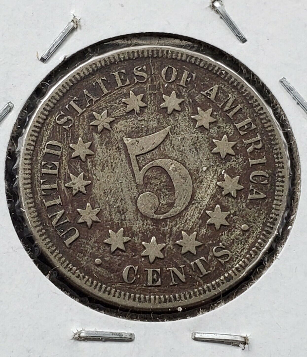 1867 Shield Nickel Five Cents Coin Fine Details toning
