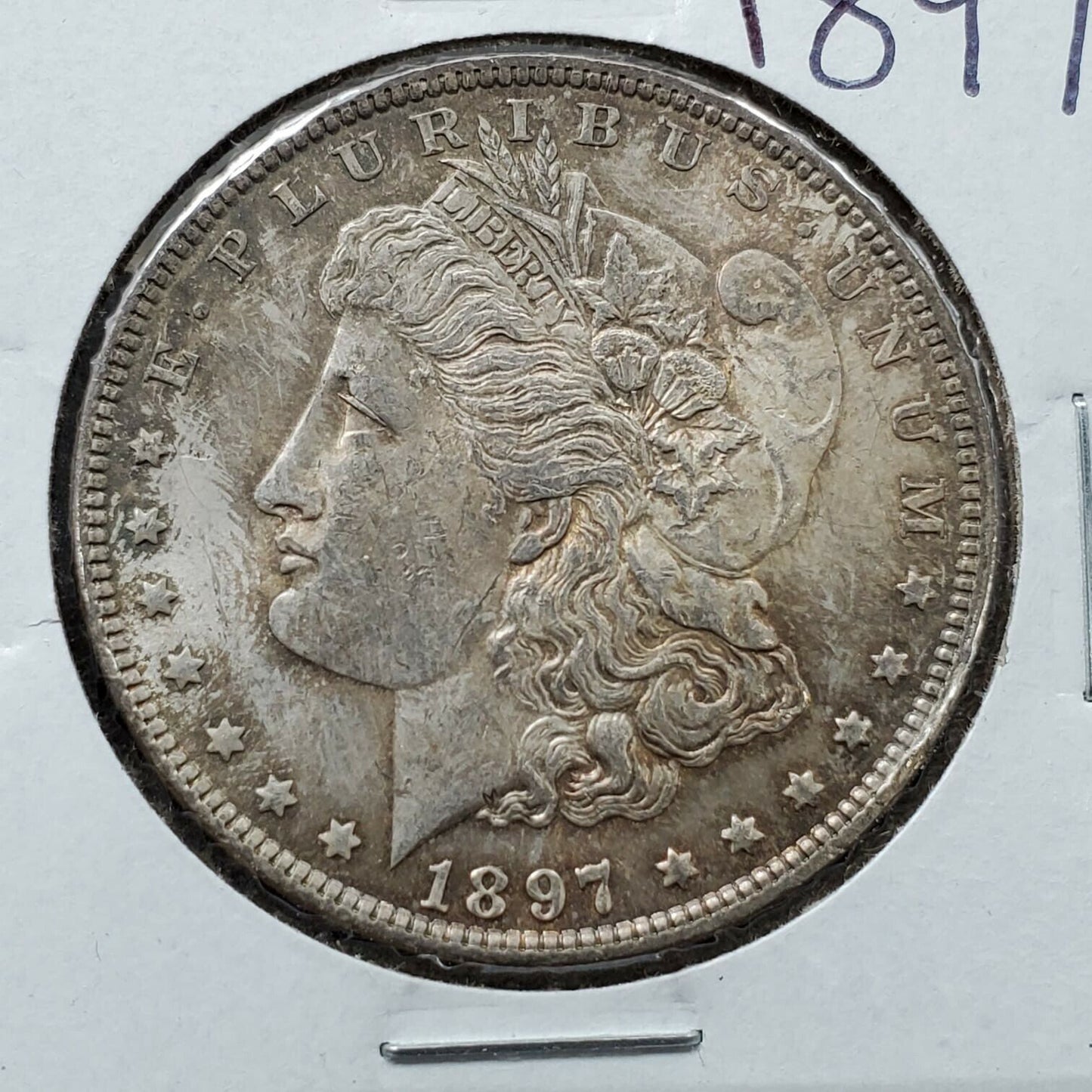 1897 p Morgan Silver Eagle Dollar $1 Coin Average UNC Uncirculated Neat Toning